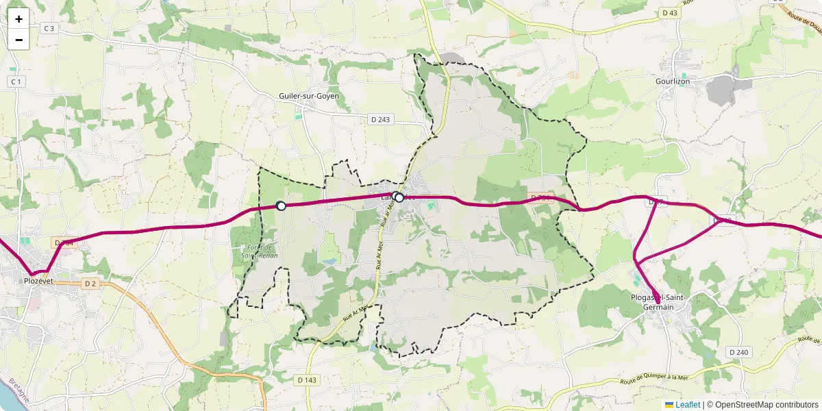 Carte du réseau de transport en commun à Landudec - lignes de bus et arrêts