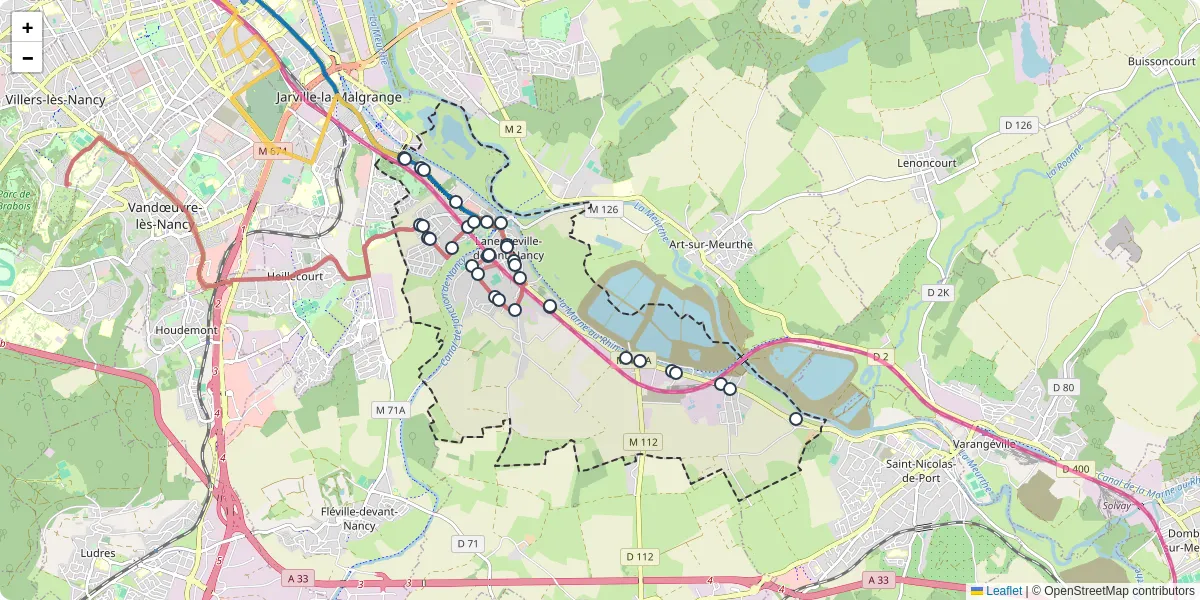 Carte du réseau de transport en commun à Laneuveville-devant-Nancy - lignes de bus et arrêts