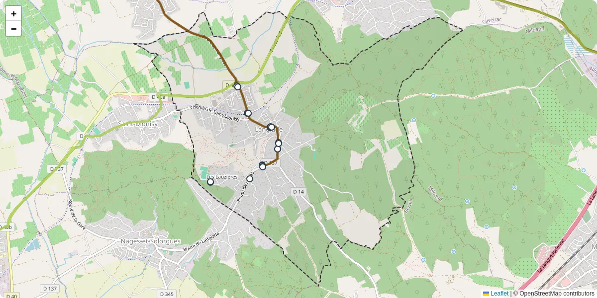 Carte du réseau de transport en commun à Langlade - lignes de bus et arrêts