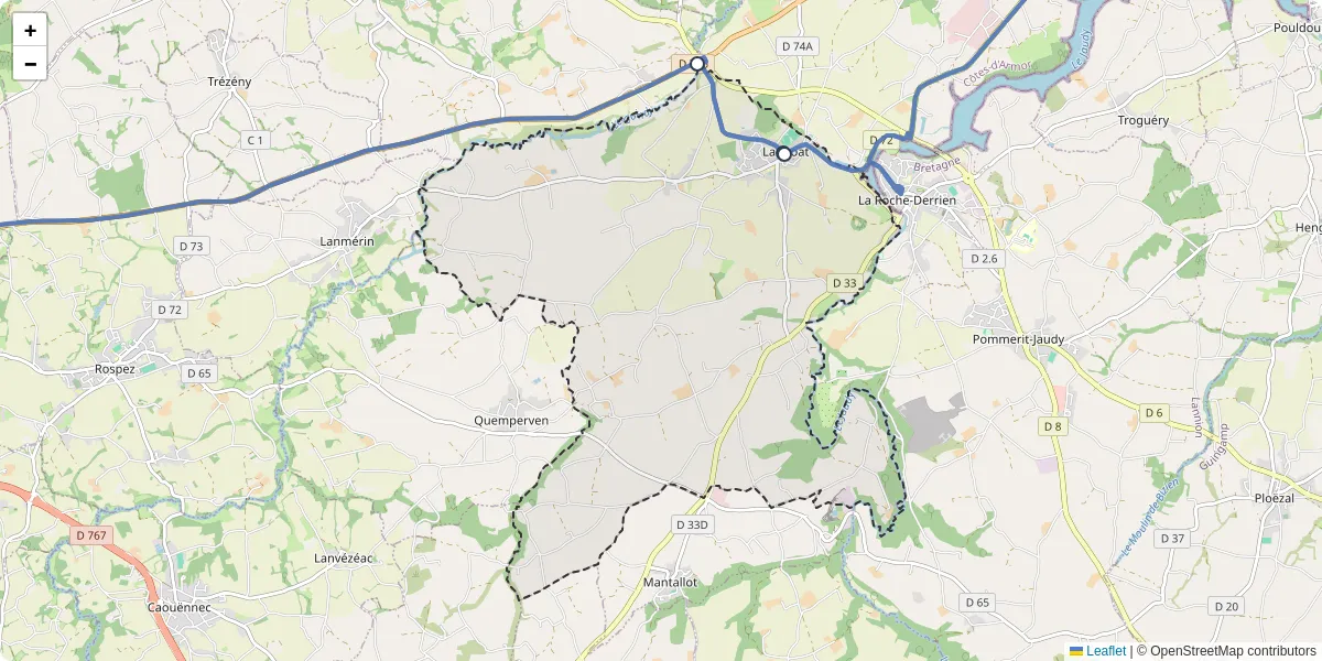 Carte du réseau de transport en commun à Langoat - lignes de bus et arrêts