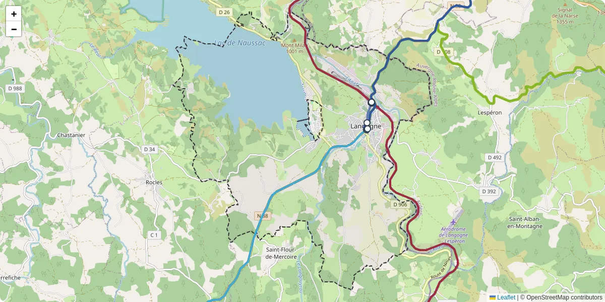 Carte du réseau de transport en commun à Langogne - lignes de bus et arrêts