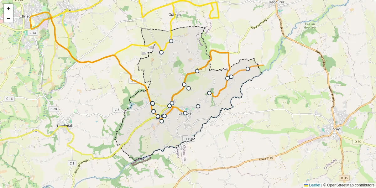 Carte du réseau de transport en commun à Langolen - lignes de bus et arrêts