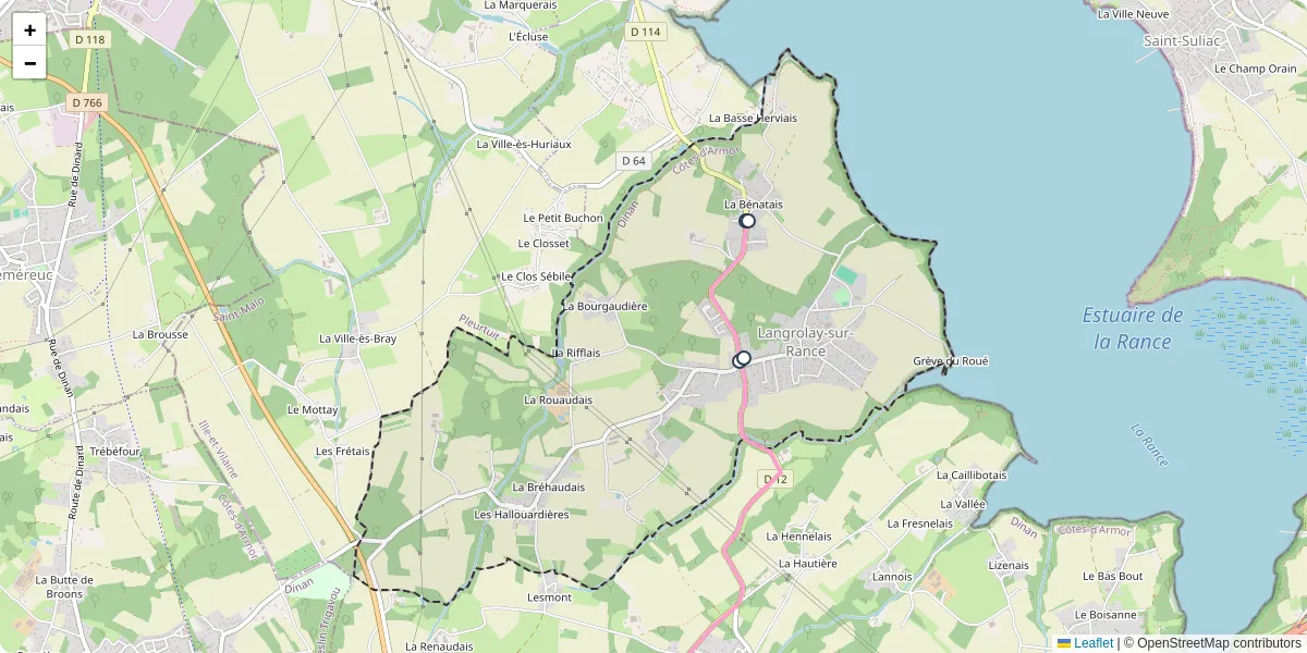 Carte du réseau de transport en commun à Langrolay-sur-Rance - lignes de bus et arrêts