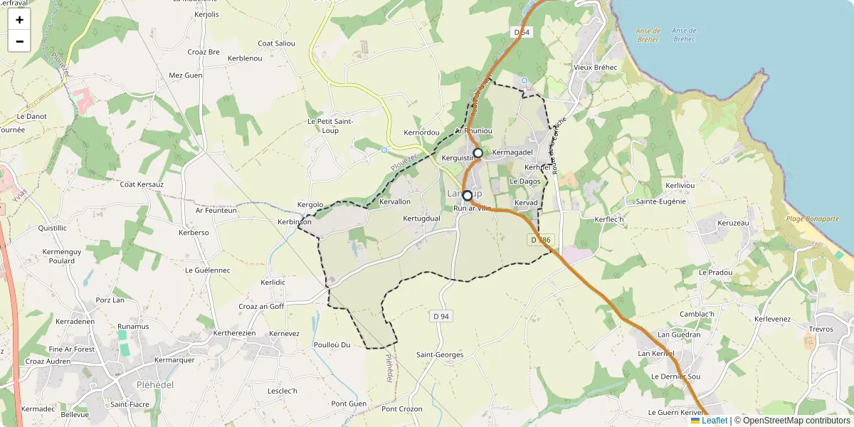 Carte du réseau de transport en commun à Lanloup - lignes de bus et arrêts