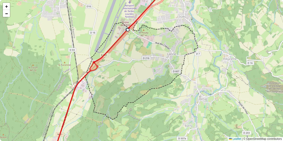 Carte du réseau de transport en commun à Lanne - lignes de bus et arrêts