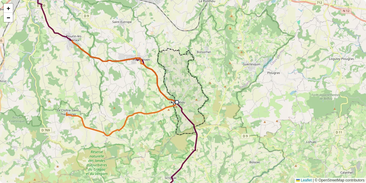 Carte du réseau de transport en commun à Lannéanou - lignes de bus et arrêts