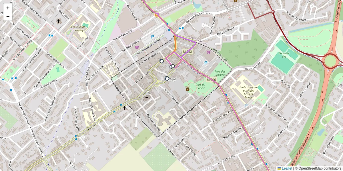 Carte du réseau de transport en commun à Lannoy - lignes de bus et arrêts