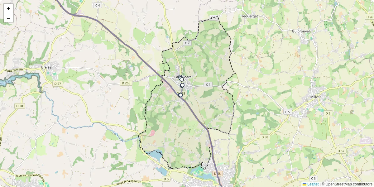 Carte du réseau de transport en commun à Lanrivoaré - lignes de bus et arrêts