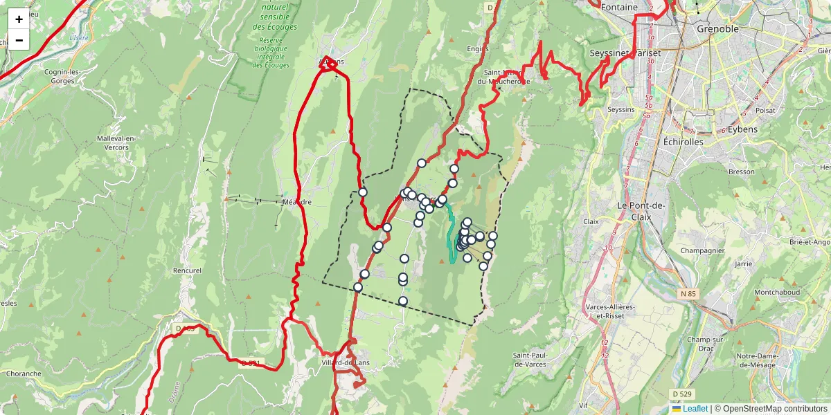 Carte du réseau de transport en commun à Lans-en-Vercors - lignes de bus et arrêts
