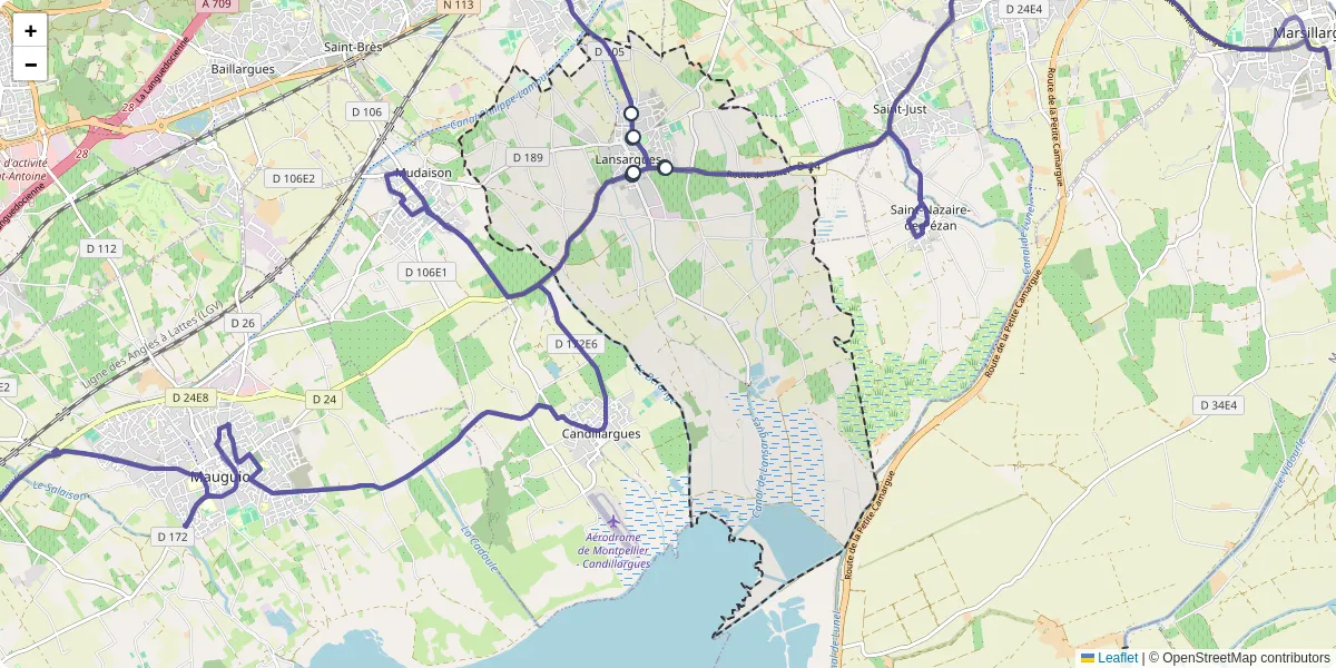 Carte du réseau de transport en commun à Lansargues - lignes de bus et arrêts