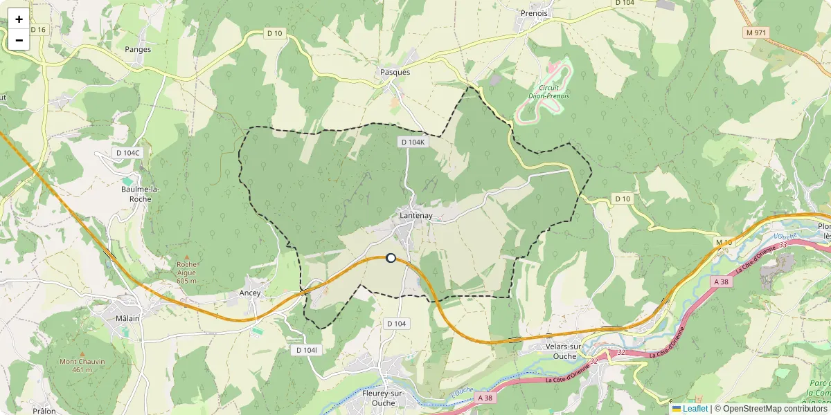 Carte du réseau de transport en commun à Lantenay - lignes de bus et arrêts