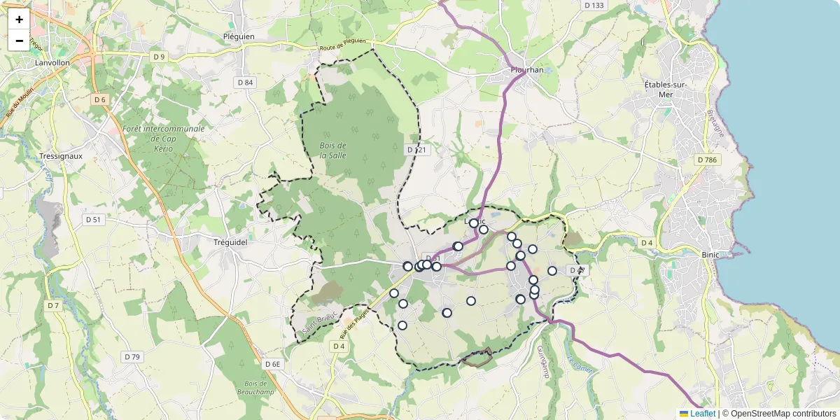 Carte du réseau de transport en commun à Lantic - lignes de bus et arrêts