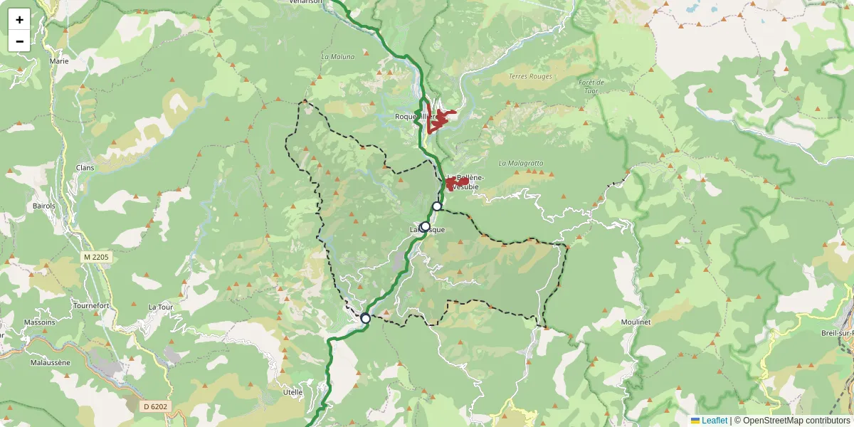 Carte du réseau de transport en commun à Lantosque - lignes de bus et arrêts