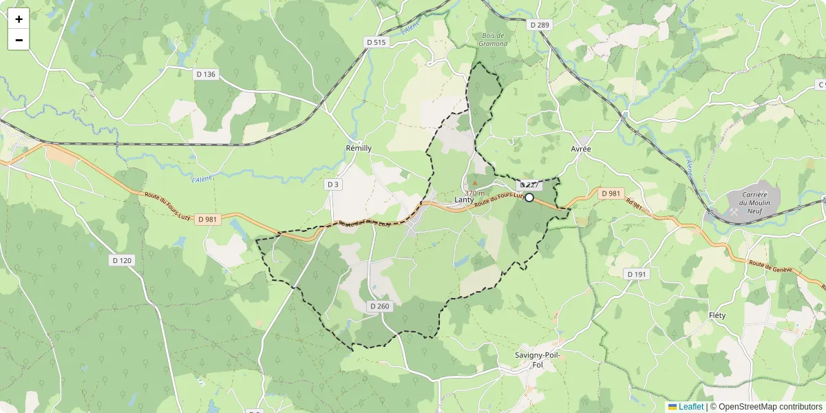 Carte du réseau de transport en commun à Lanty - lignes de bus et arrêts