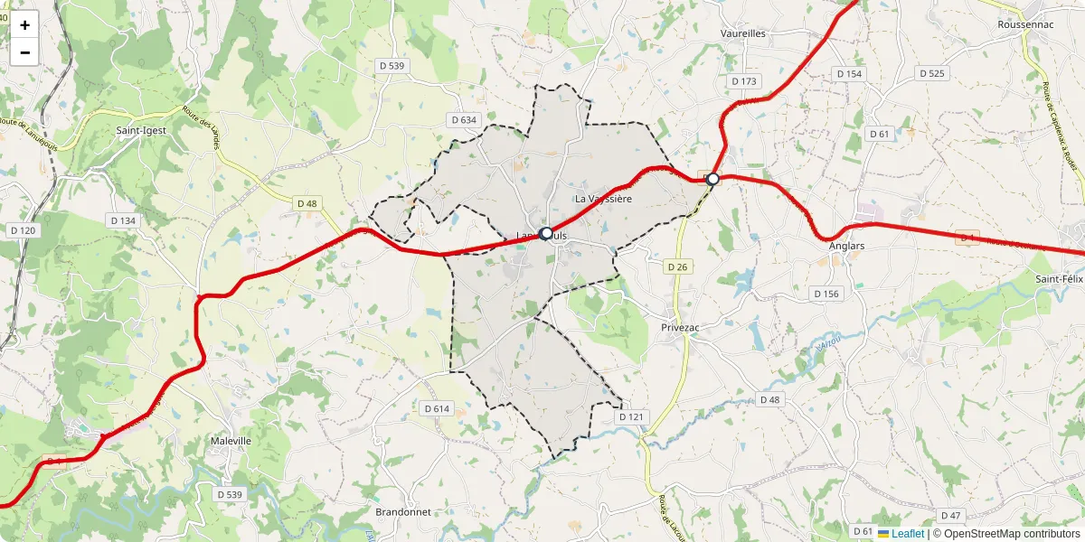 Carte du réseau de transport en commun à Lanuéjouls - lignes de bus et arrêts