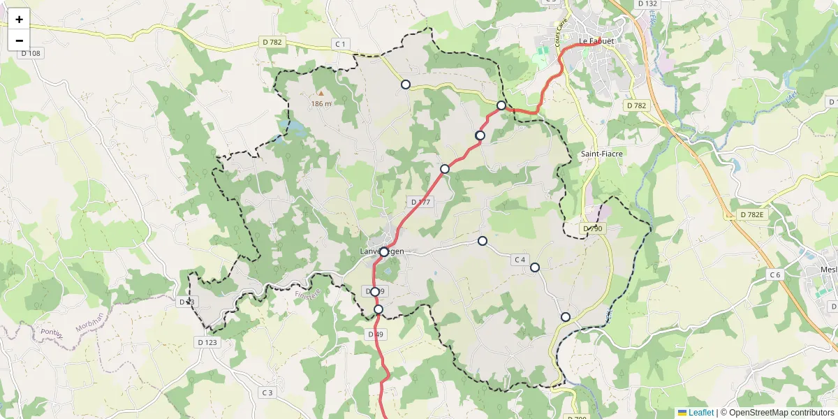 Carte du réseau de transport en commun à Lanvénégen - lignes de bus et arrêts
