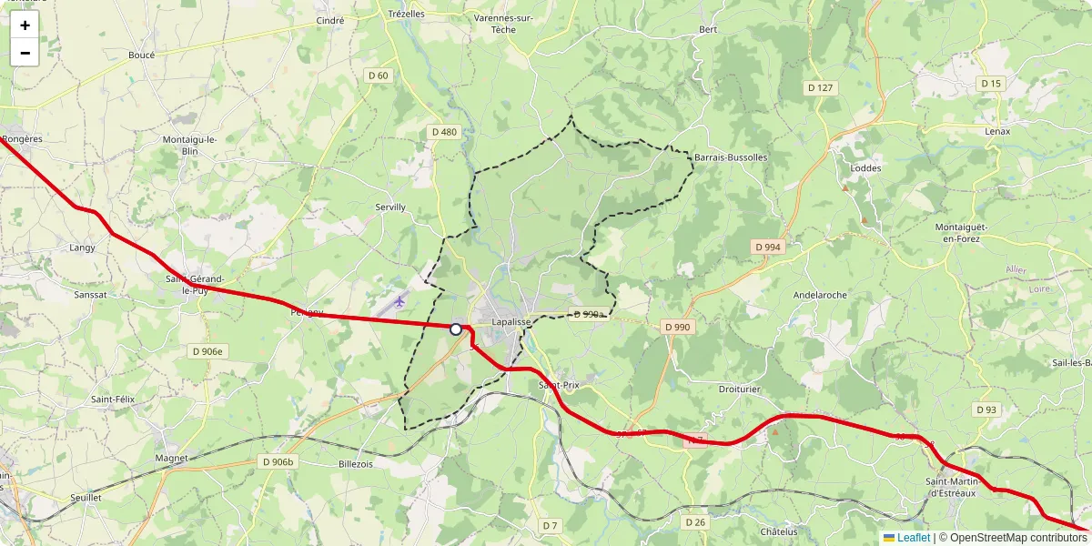 Carte du réseau de transport en commun à Lapalisse - lignes de bus et arrêts