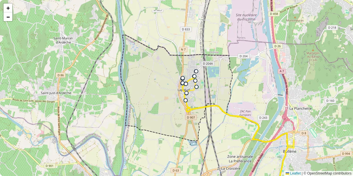 Carte du réseau de transport en commun à Lapalud - lignes de bus et arrêts
