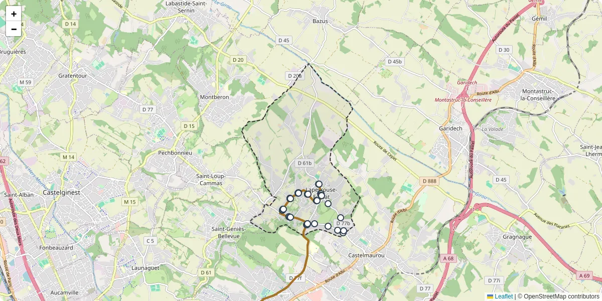Carte du réseau de transport en commun à Lapeyrouse-Fossat - lignes de bus et arrêts