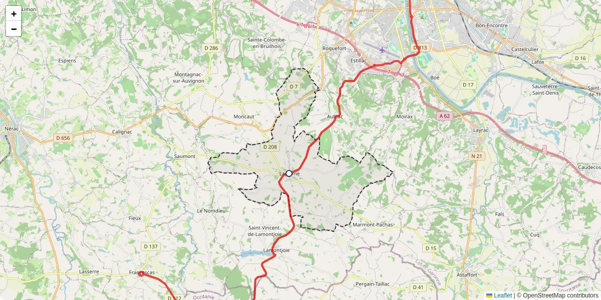 Carte du réseau de transport en commun à Laplume - lignes de bus et arrêts