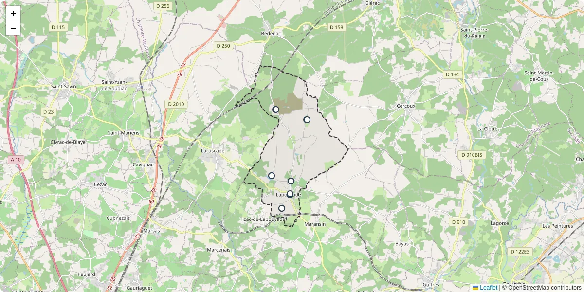 Carte du réseau de transport en commun à Lapouyade - lignes de bus et arrêts