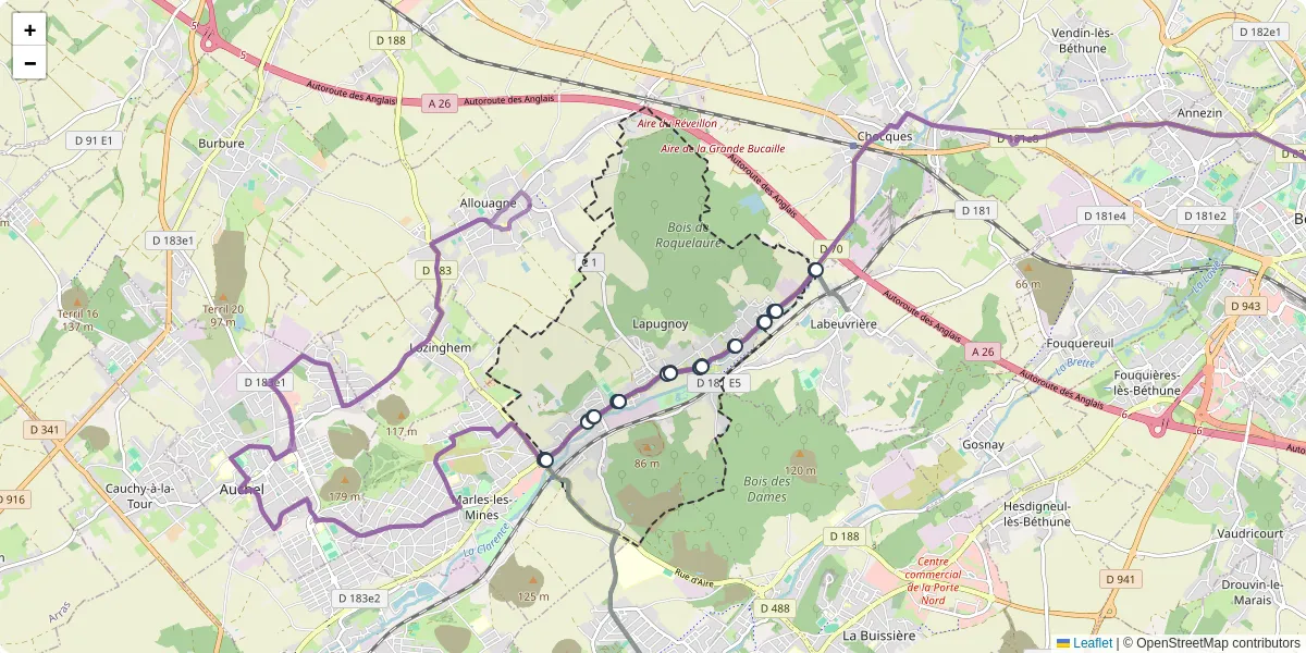 Carte du réseau de transport en commun à Lapugnoy - lignes de bus et arrêts