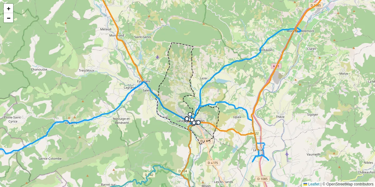 Carte du réseau de transport en commun à Laragne-Montéglin - lignes de bus et arrêts