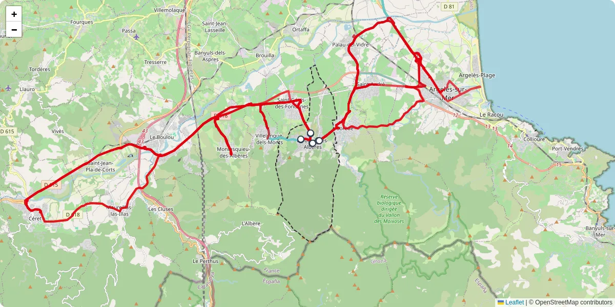 Carte du réseau de transport en commun à Laroque-des-Albères - lignes de bus et arrêts
