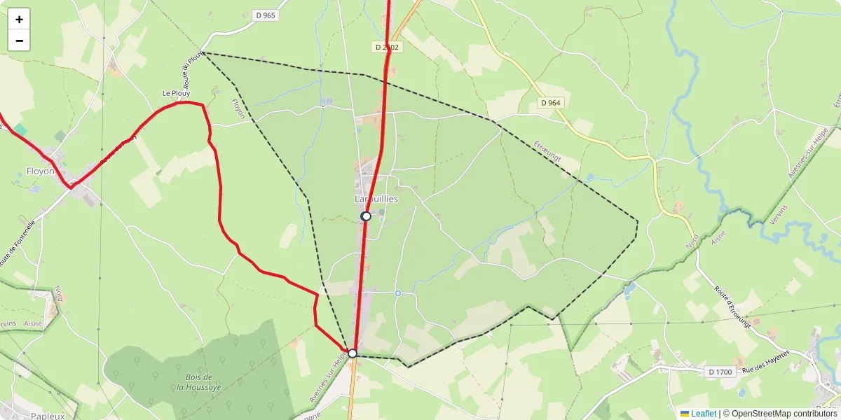 Carte du réseau de transport en commun à Larouillies - lignes de bus et arrêts