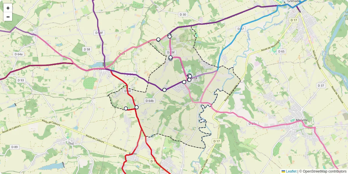Carte du réseau de transport en commun à Larra - lignes de bus et arrêts