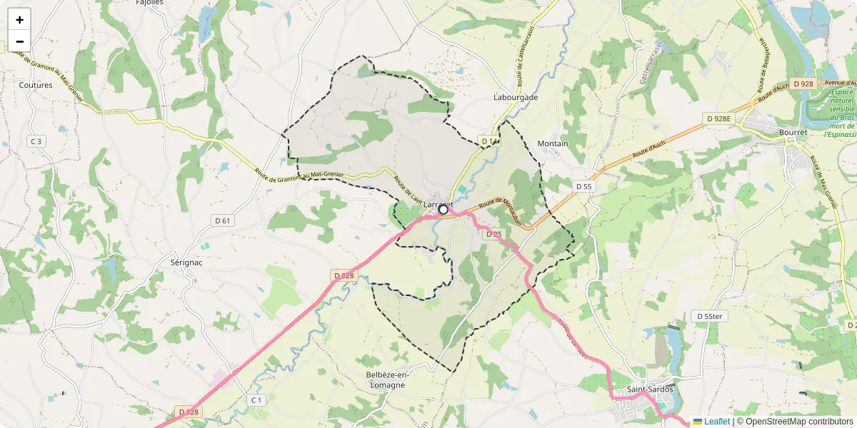 Carte du réseau de transport en commun à Larrazet - lignes de bus et arrêts
