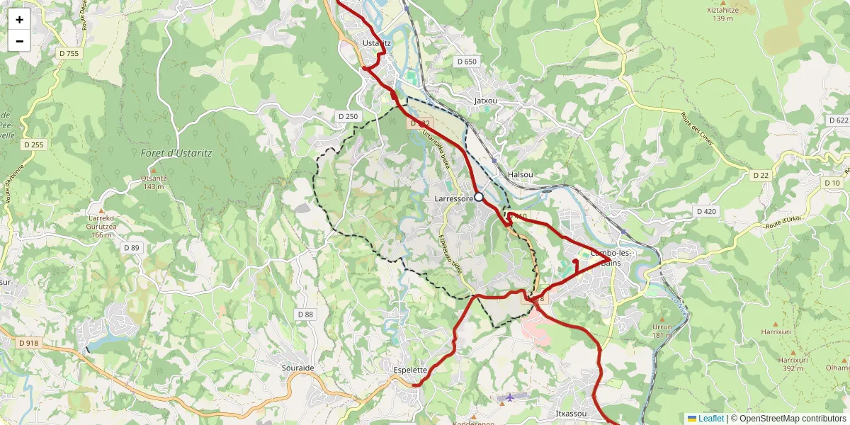 Carte du réseau de transport en commun à Larressore - lignes de bus et arrêts