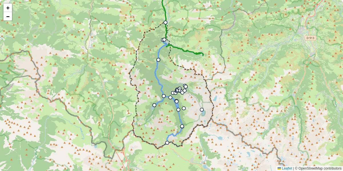 Carte du réseau de transport en commun à Laruns - lignes de bus et arrêts