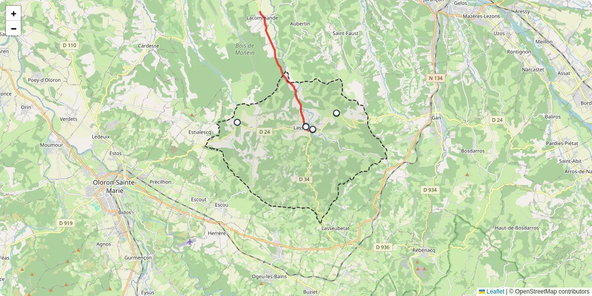 Carte du réseau de transport en commun à Lasseube - lignes de bus et arrêts