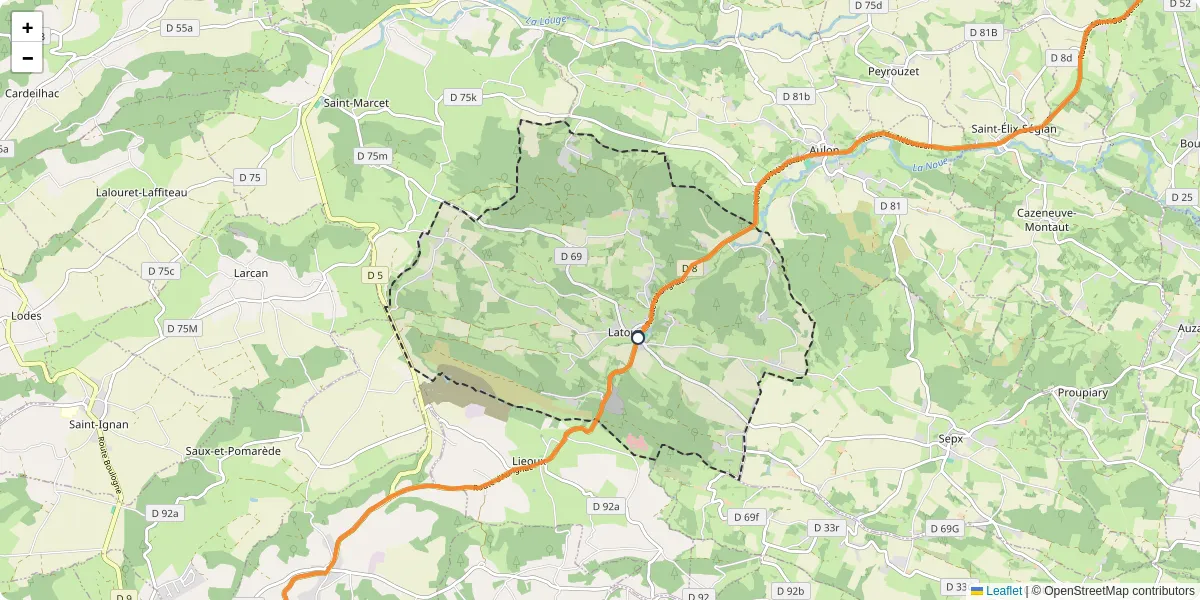 Carte du réseau de transport en commun à Latoue - lignes de bus et arrêts