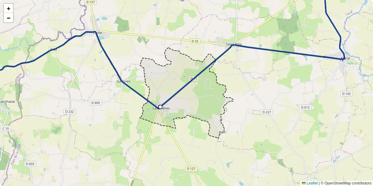 Carte du réseau de transport en commun à Laubrières - lignes de bus et arrêts