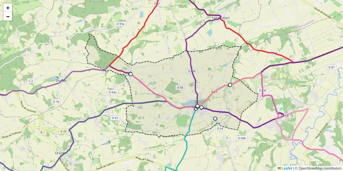 Carte du réseau de transport en commun à Launac - lignes de bus et arrêts