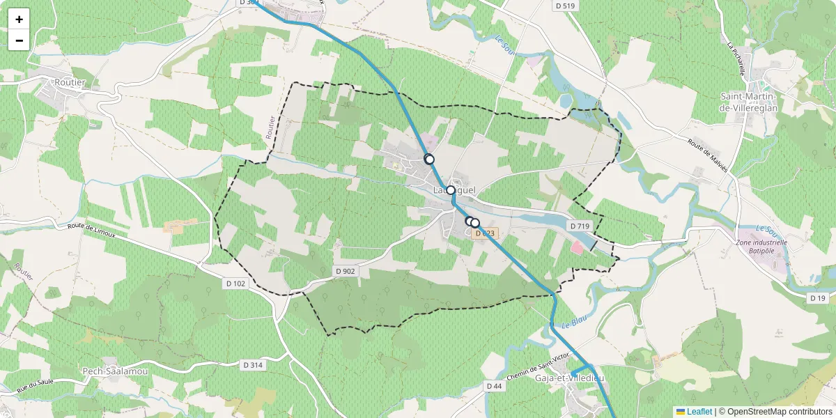Carte du réseau de transport en commun à Lauraguel - lignes de bus et arrêts