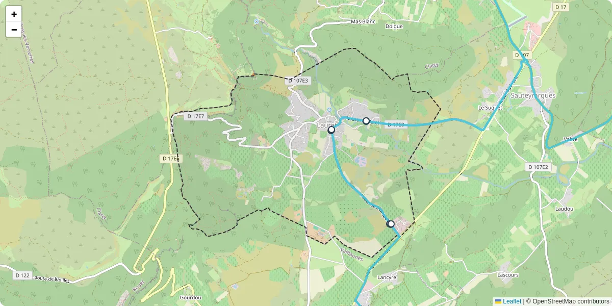 Carte du réseau de transport en commun à Lauret - lignes de bus et arrêts