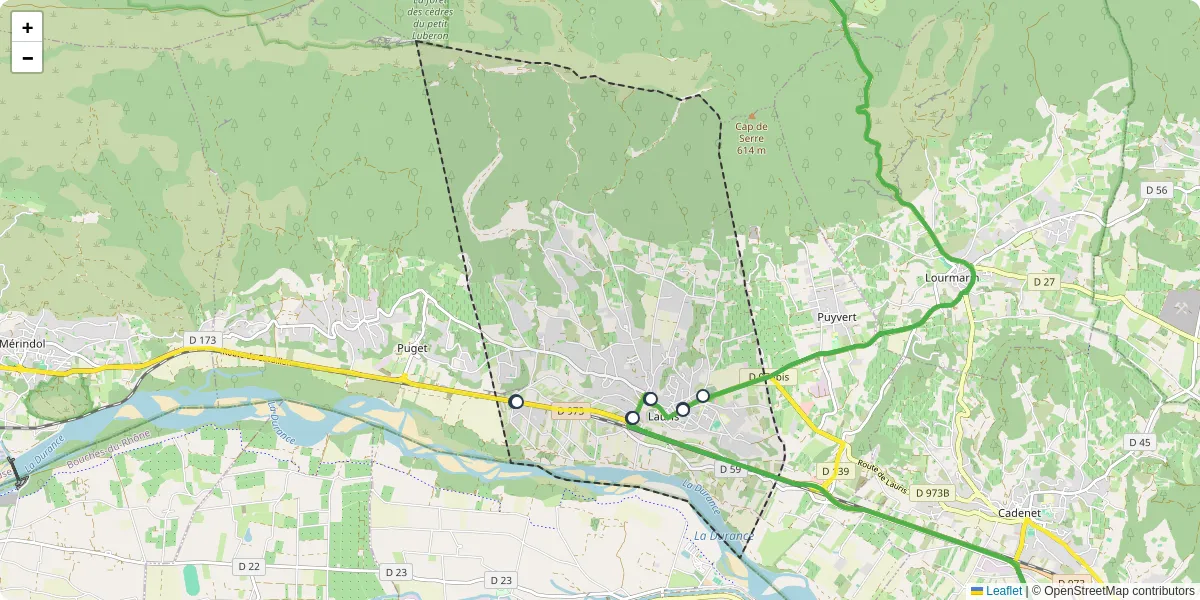 Carte du réseau de transport en commun à Lauris - lignes de bus et arrêts