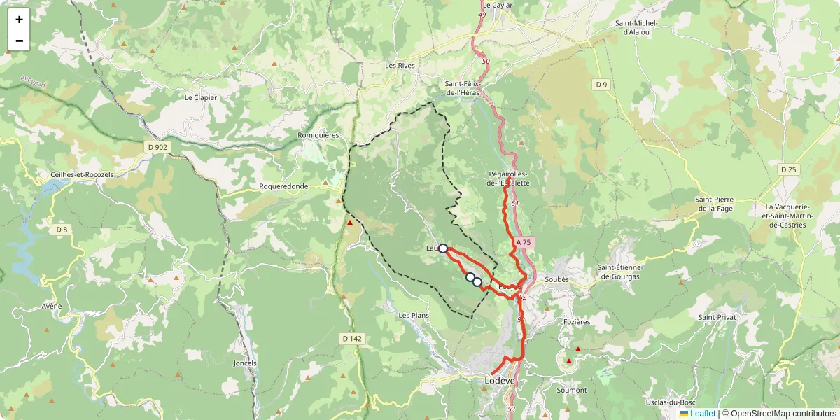 Carte du réseau de transport en commun à Lauroux - lignes de bus et arrêts