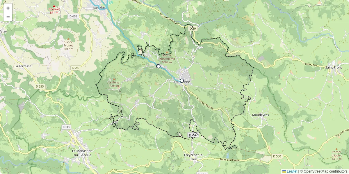 Carte du réseau de transport en commun à Laussonne - lignes de bus et arrêts