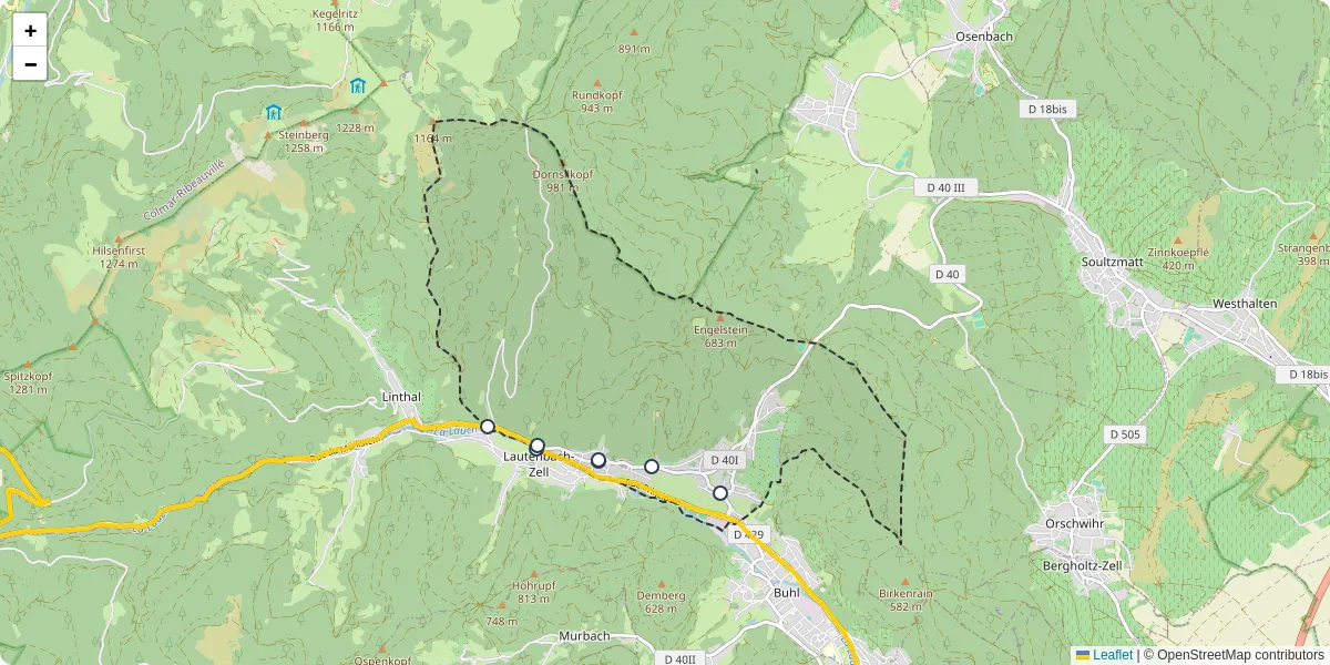 Carte du réseau de transport en commun à Lautenbach - lignes de bus et arrêts
