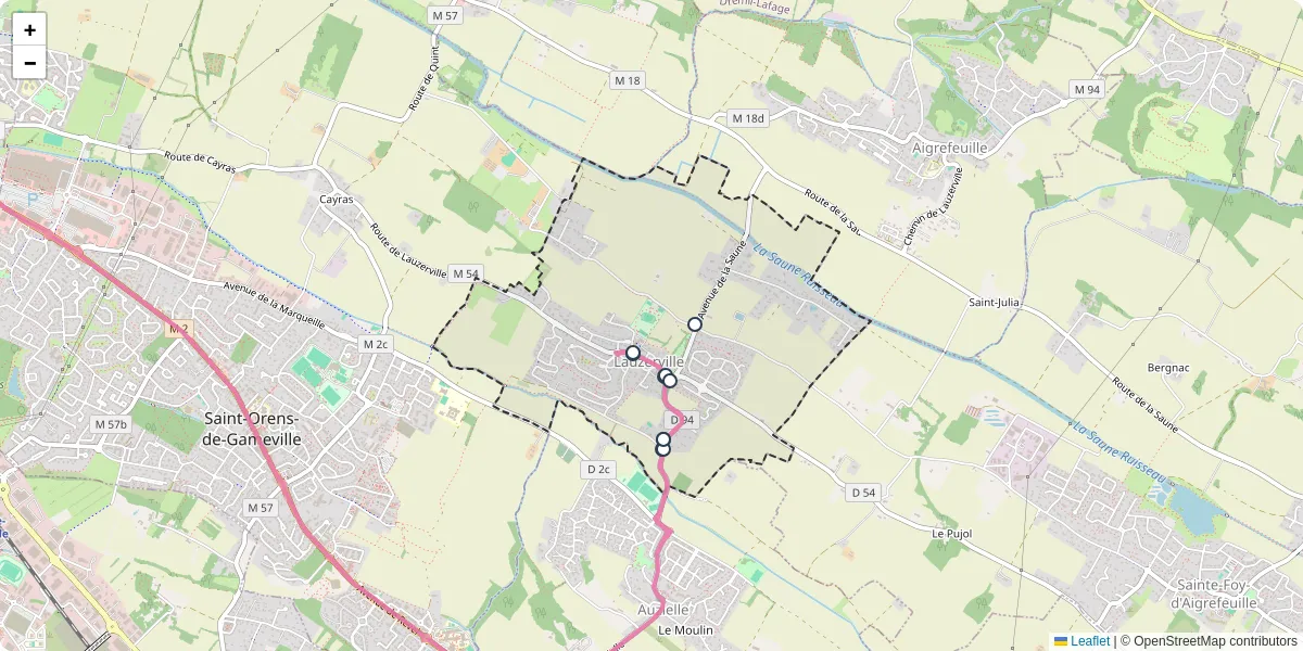 Carte du réseau de transport en commun à Lauzerville - lignes de bus et arrêts