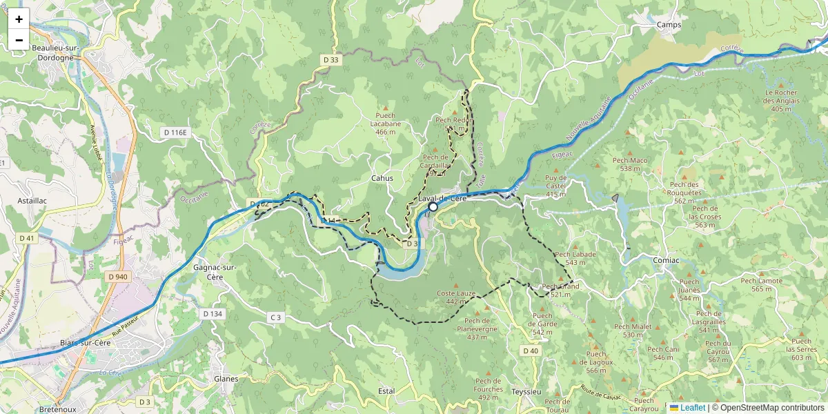 Carte du réseau de transport en commun à Laval-de-Cère - lignes de bus et arrêts