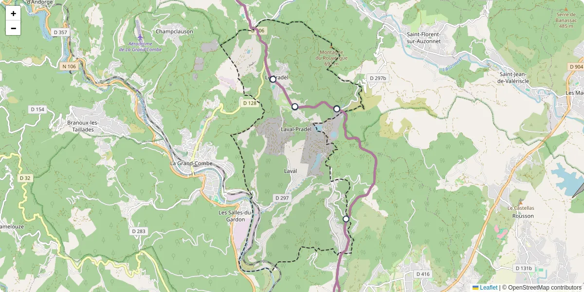Carte du réseau de transport en commun à Laval-Pradel - lignes de bus et arrêts