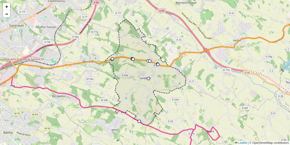 Carte du réseau de transport en commun à Lavalette - lignes de bus et arrêts
