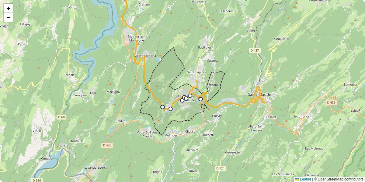 Carte du réseau de transport en commun à Lavans-lès-Saint-Claude - lignes de bus et arrêts