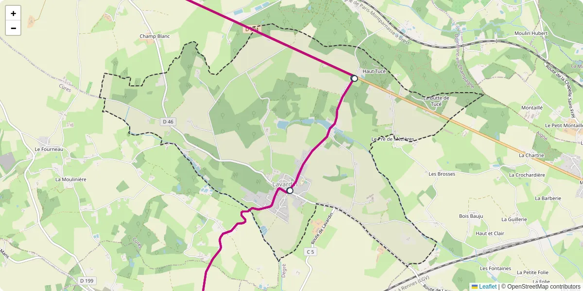 Carte du réseau de transport en commun à Lavardin - lignes de bus et arrêts
