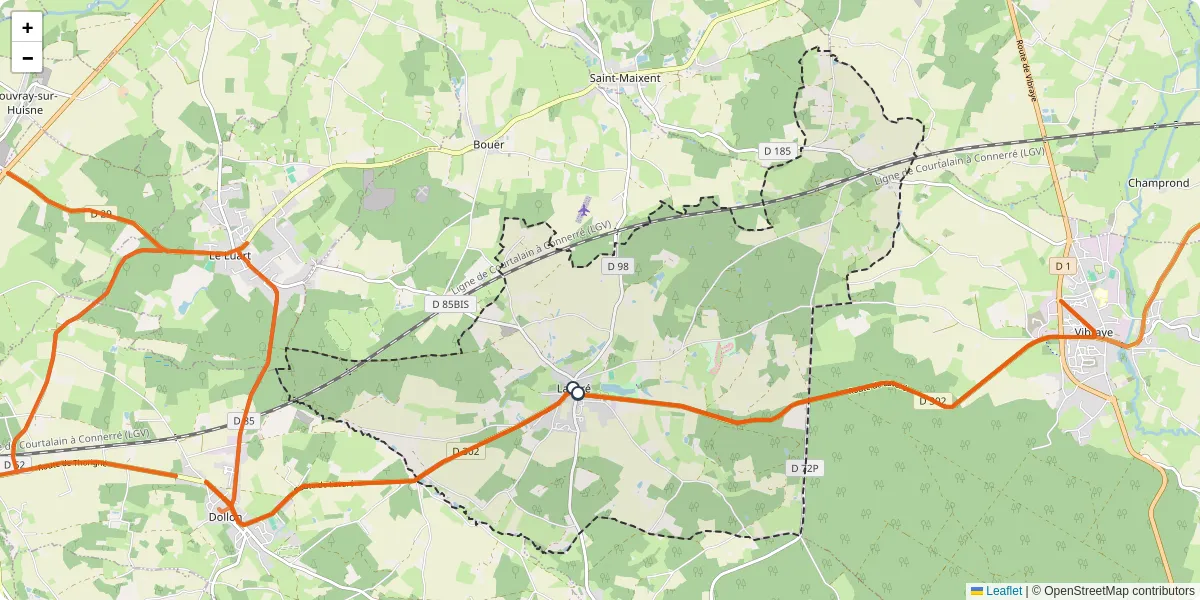 Carte du réseau de transport en commun à Lavaré - lignes de bus et arrêts